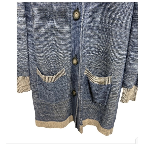 J. Jill Coastal Blue Linen Button Down Cardigan Long Sweater Size Small - Picture 4 of 8